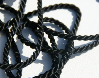 black cord high gloss 4 mm, decorative cord, drawstring, twisted cord, artificial silk, larp, silk gloss, meterware