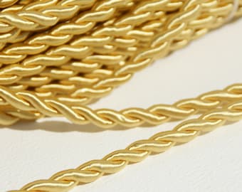 Golden cord 6 mm, artificial silk, decorative cord, shiny gold, furniture cord, sold by the meter