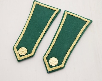 military shoulder flaps, effects, epaulettes, shoulder pieces militaria, green, crown, rank / officer, gold embroidery