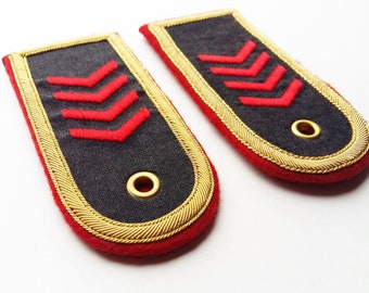 Shoulder pieces, pair of shoulder flaps, gold red black, military, uniform, gold embroidery, boullion