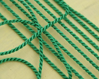 narrow green cord 2mm art silk, shiny, cotton, uniform cord, larp