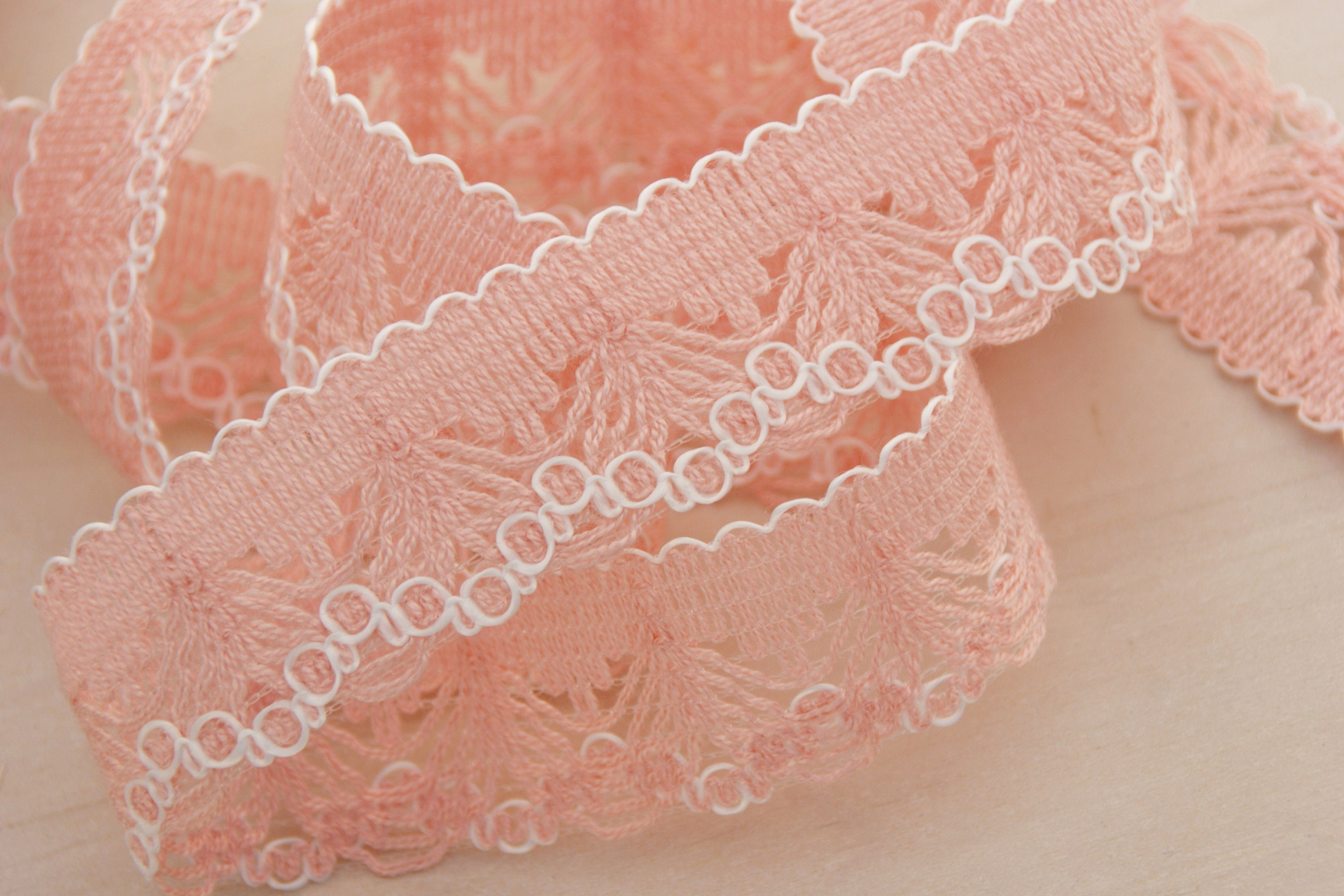 Vintage pink lace ribbon, bristle, 3 cm, 30 mm, pink, white, border, lace  lace, curtain tip