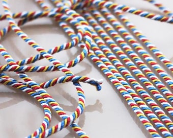 colorful cord, artificial silk, 4-coloured, shiny ornamental cord, 3.2 mm , colorful