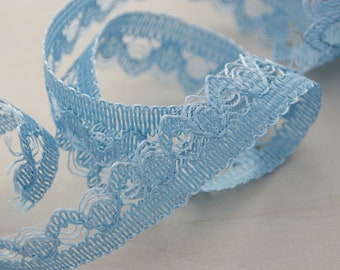dentelle bleue 25 mm de large, Borte vintage, bordée de dentelle, point de rideau, bleu / bleu clair, géométrique