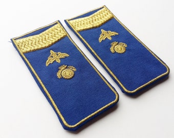 Shoulder pieces, pair of kazakhstan shoulder flaps, gold blue, military, uniform, gold embroidery