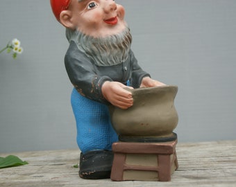 German Garden Gnome old pottery garden gnome Heissner Vintage Heissner garden gnome 33 cm tall potter