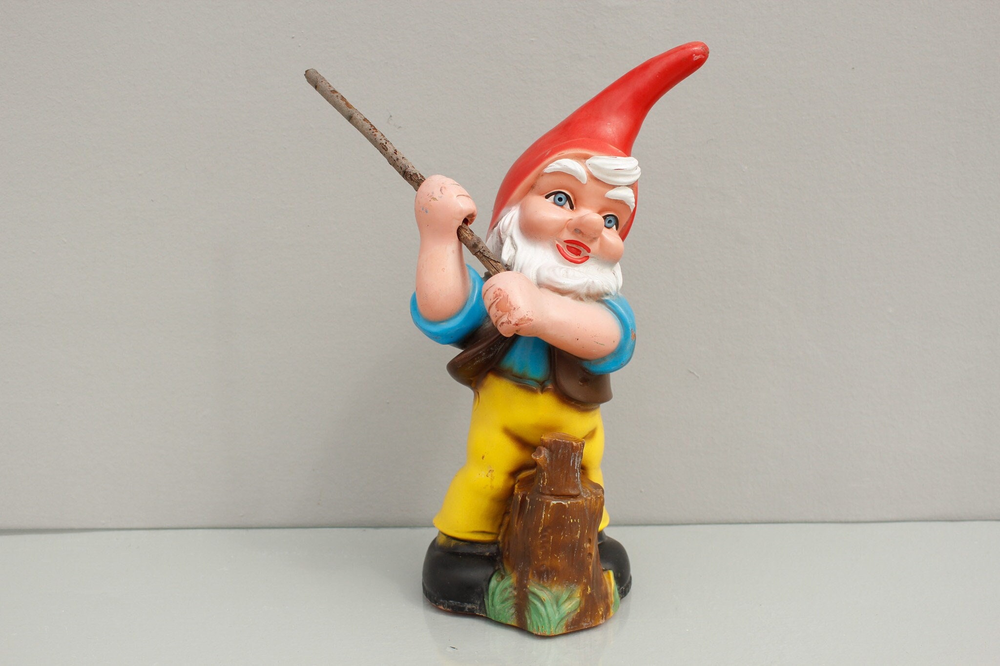 Old Zeho Garden Gnome, Chopping Wood, Dwarf, Gnome, Vintage
