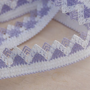 Zigzag zigzag de borte vintage violet, dent, hippie, boho, bordure, 30 mm, blanc, lilas / violet, années 80