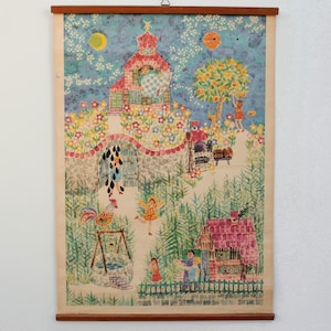 Lavagna didattica vintage/tessera scolastica "Frau Holle", fiaba, litografia a colori