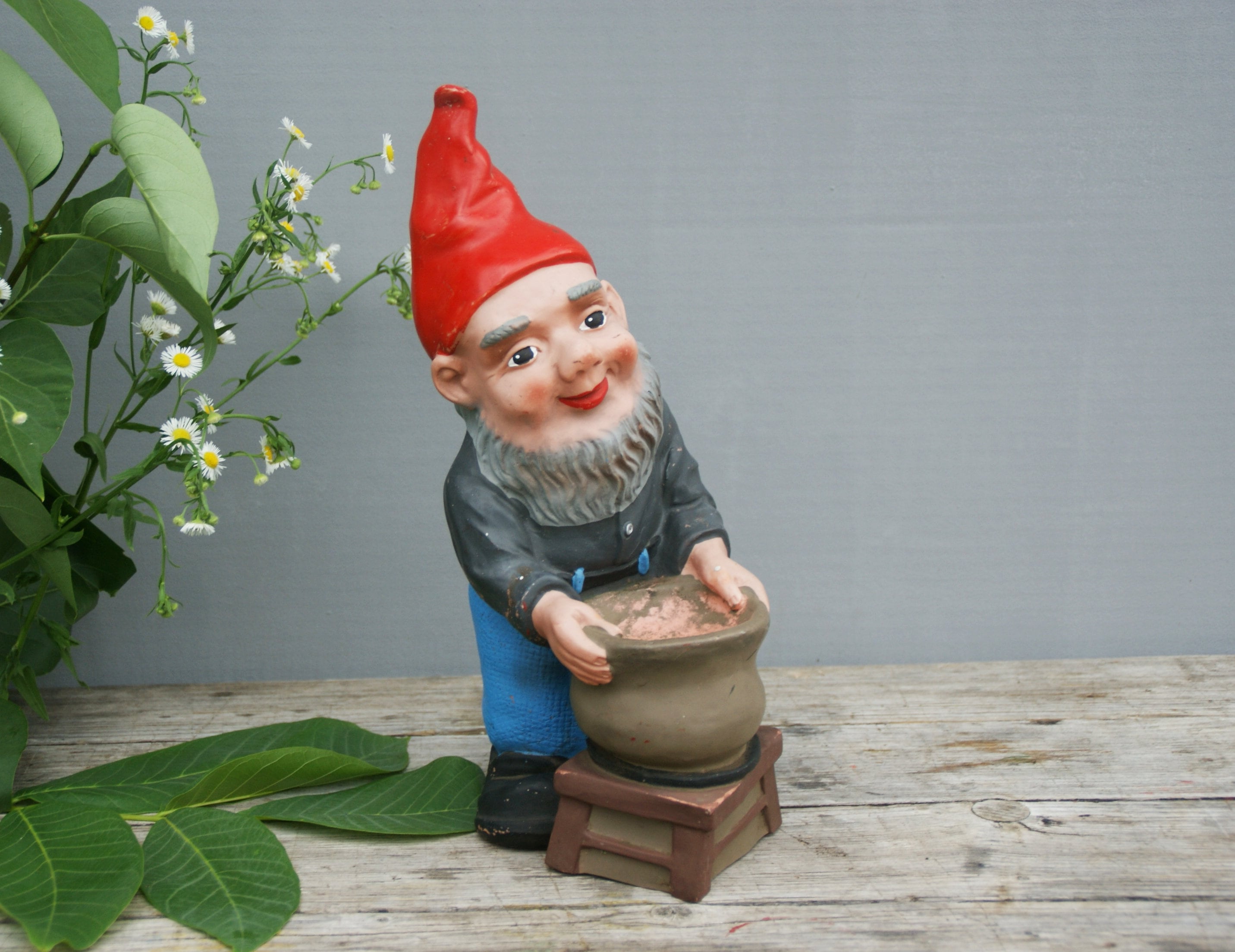 German Garden Gnome old pottery garden gnome Heissner Vintage Heissner garden gnome 33 cm tall potter