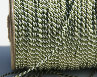 two-tone cord 1.5 mm, green, white, uniform cord, cord turned, fine cord, military effects, costume, drawstring, meterware