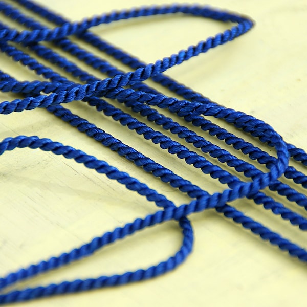 narrow blue cord 2.5mm art silk, shiny, cotton, uniform cord, larp, decorative cord