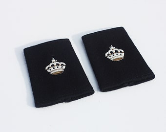 Royal Epaulettes, Applique, Slide Loop Crown, Military Shoulder Pieces, Uniform, Hand Geborduurd, Zilver, Goud, Boullion