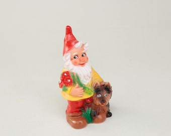 Vintage Garden Gnome / Gnome with Dog / Yorkshire Terrier, Liebermann, Dwarfs, Tomte