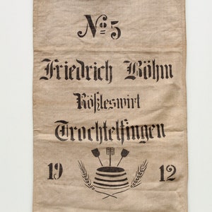 zabytkowy worek zbożowy „Rößleswirt” 1912, worek lniany w jodełkę / jodełkę, worek lniany