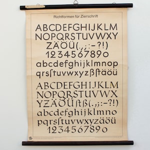 Vintage Lehrtafel / Schultafel "Zierschrift", 60er Jahre