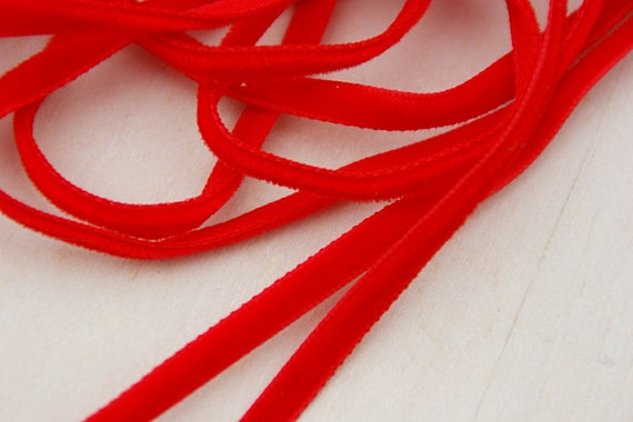 Silk Cotton Satin Back French Cardinal Red Vintage Velvet Ribbon