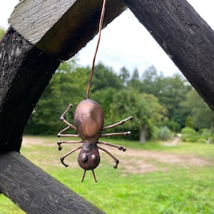 Pequeña araña en un hilo de cobre