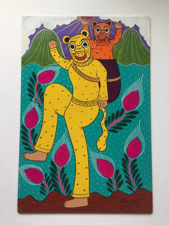 Jaguar Friends Paintings by Nicolas Lorenzo Mexican Folk Art Folk Art Familia Lorenzo Made in Mexico Arte Popular Mexican Art