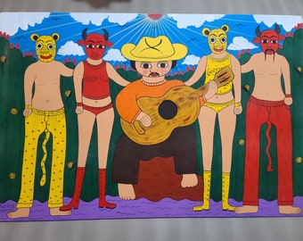 Mexican Musicians and Dancers - Mexican Traditions  - vibrant Colores - Guerrero landscapes - Perfect Home, Office, Business Decoration