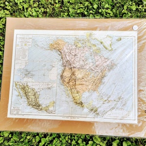 Antigo mapa atlas da América do Norte, língua francesa, década de 1860, colorido à mão, L'Amerique Du Nord, Eugene Belin, Paris, mapa antigo, decoração histórica