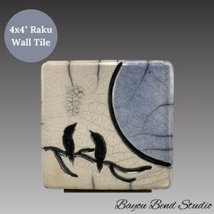 Raku Asian Inspired Decorative Wall Tile, Bird Tree Nature Inspired Home Decor Accents, Japanese Raku Crackle Pottery, Decorative Ceramics