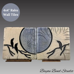 Raku Bird Decorative Ceramic Art Wall Tile, Asian Inspired Japanese Pottery, Raku Home Decor Pottery Tile, Unique Studio Pottery Tile