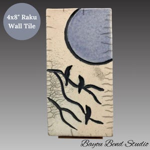 Raku Bird Home Decor, Unique Ceramic Wall Art Tile, Asian Inspired Japanese Raku Pottery, Studio Pottery Art, Decorative Clay Pottery Tile