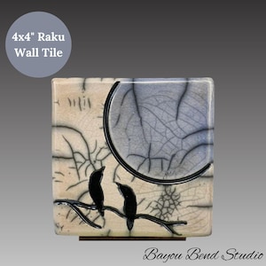 Raku Bird Home Decor, Unique Ceramic Wall Art Tile, Asian Inspired Japanese Raku Pottery, Studio Pottery Art, Decorative Clay Pottery Tile