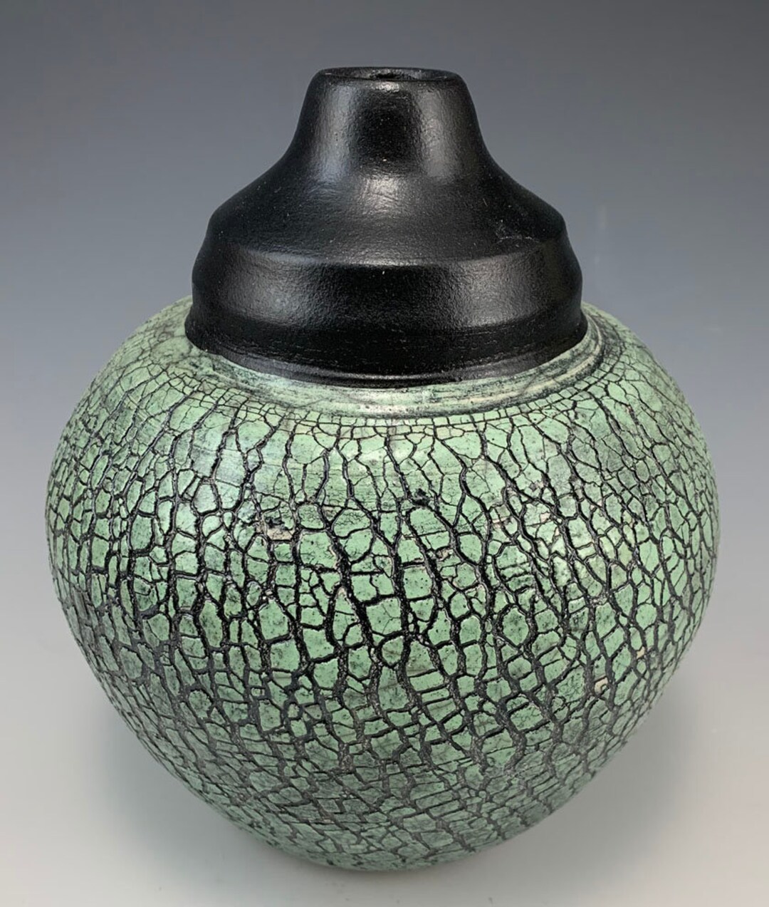 Green Black Wheel Thrown Pottery Raku Vase, Japanese Crackle Pottery ...