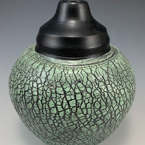 Green Black Wheel Thrown Pottery Raku Vase, Japanese Crackle Pottery, Studio Art Pottery, Decorative Ceramic Wheel Thrown Vase, Raku Pot
