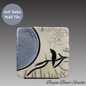 Raku Bird Home Decor, Unique Ceramic Wall Art Tile, Asian Inspired Japanese Raku Pottery, Studio Pottery Art, Decorative Clay Pottery Tile