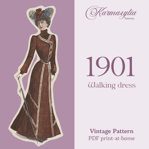 1901 Walking dress - 1900s edwardian vintage sewing pattern - PDF to print at home - instant download