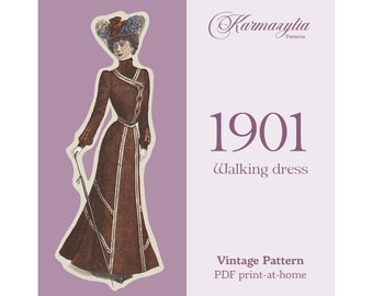 1901 Walking dress - 1900s edwardian vintage sewing pattern - PDF to print at home - instant download