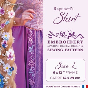 6x12&#39;&#39; frame Rapunzel Skirt Embroidery machine design and pattern - 14x29cm Motif de broderie et patron de la jupe de Raiponce