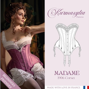 Edwardian Corset Pattern - 1906 - Ref Madame - US Size 0 to 28 (Historical corset pattern - French sizes from 32 to 60)