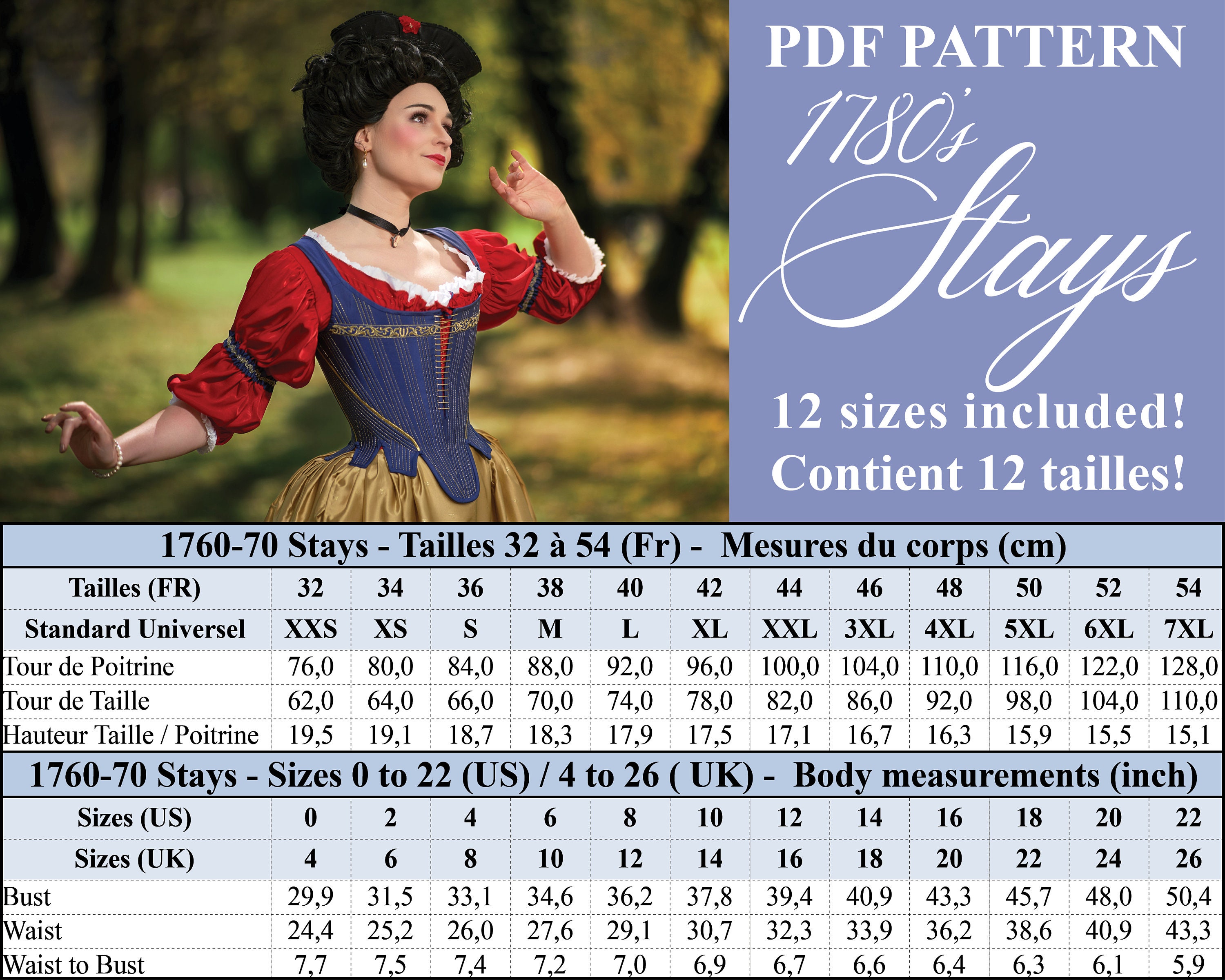 Standard Late 18th Century Stays Pattern 1780 US Size 0 to | Etsy UK