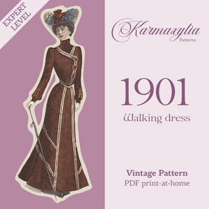 Peut inclure: Un patron de couture vintage pour robe de promenade de 1901 de Karmazylia Patterns. Le patron est destiné à un couturier expert et est un patron PDF à imprimer à la maison.