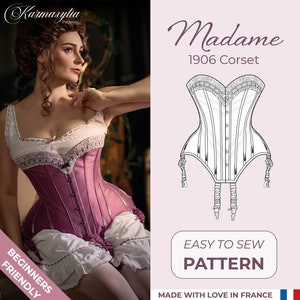 Edwardian Corset Pattern - 1906 - Ref Madame - US Size 0 to 28 (Historical corset pattern - Fr sizes from 32 to 60)