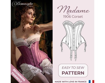 Edwardian Corset Pattern - 1906 - Ref Madame - US Size 0 to 28 (Historical corset pattern - Fr sizes from 32 to 60)