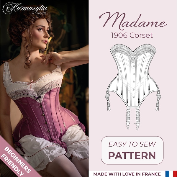 Edwardian Corset Pattern - 1906 - Ref Madame - US Size 0 to 28  (Patron corset historique - Tailles Fr du 32 au 60)