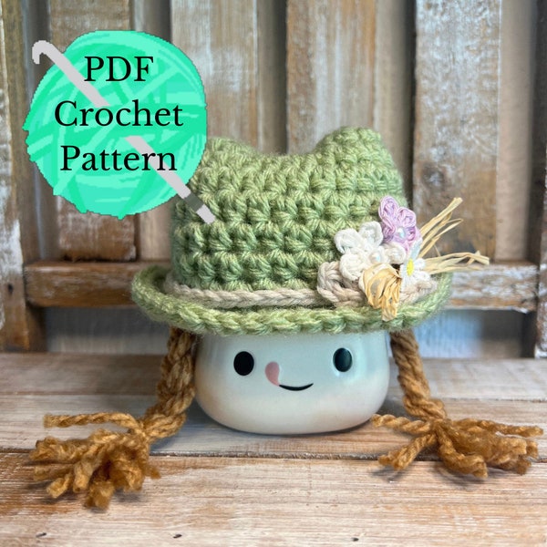 PDF Crochet pattern | Marshmallow mug hat | Blooming Cowgirl hat with braids | Instant download