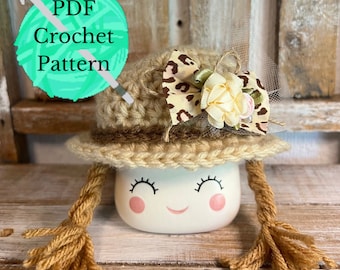 PDF Crochet pattern | Marshmallow mug hat | Romantic straw hat with braids | Instant download