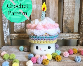 Crochet PDF Pattern | marshmallow mug hat | Birthday cake