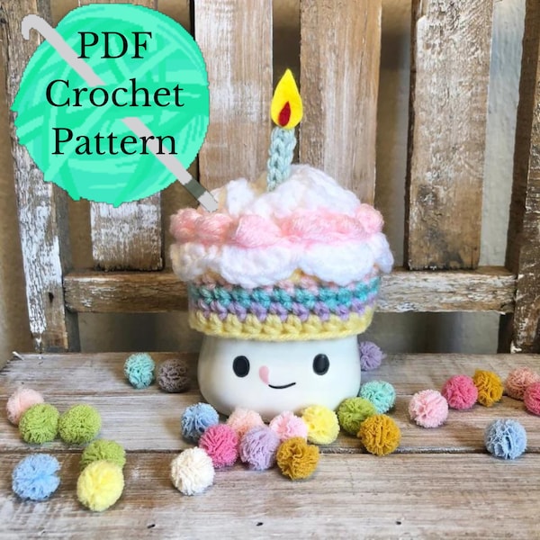 Crochet PDF Pattern | marshmallow mug hat | Birthday cake