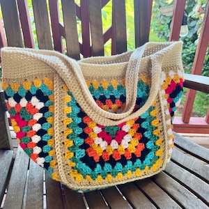 Crochet granny square tote bag | Mexican color | crochet bag | market bag | retro | boho tote | boho bag