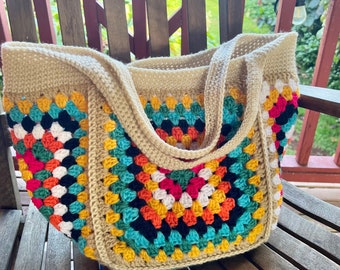 Crochet granny square tote bag | Mexican color | crochet bag | market bag | retro | boho tote | boho bag