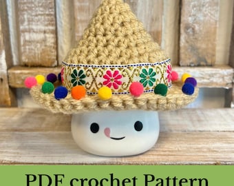 Padrão de crochê PDF | Chapéu da caneca do Marshmallow de <br> Entrega Rápida? Sombrero | Download instantâneo | cinco de maio | decoração mexicana