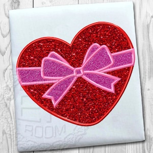 Heart Applique Embroidery Design, Bow Applique Embroidery Design, Valentine&#39;s Day Applique Design, Machine Embroidery, Instant Download