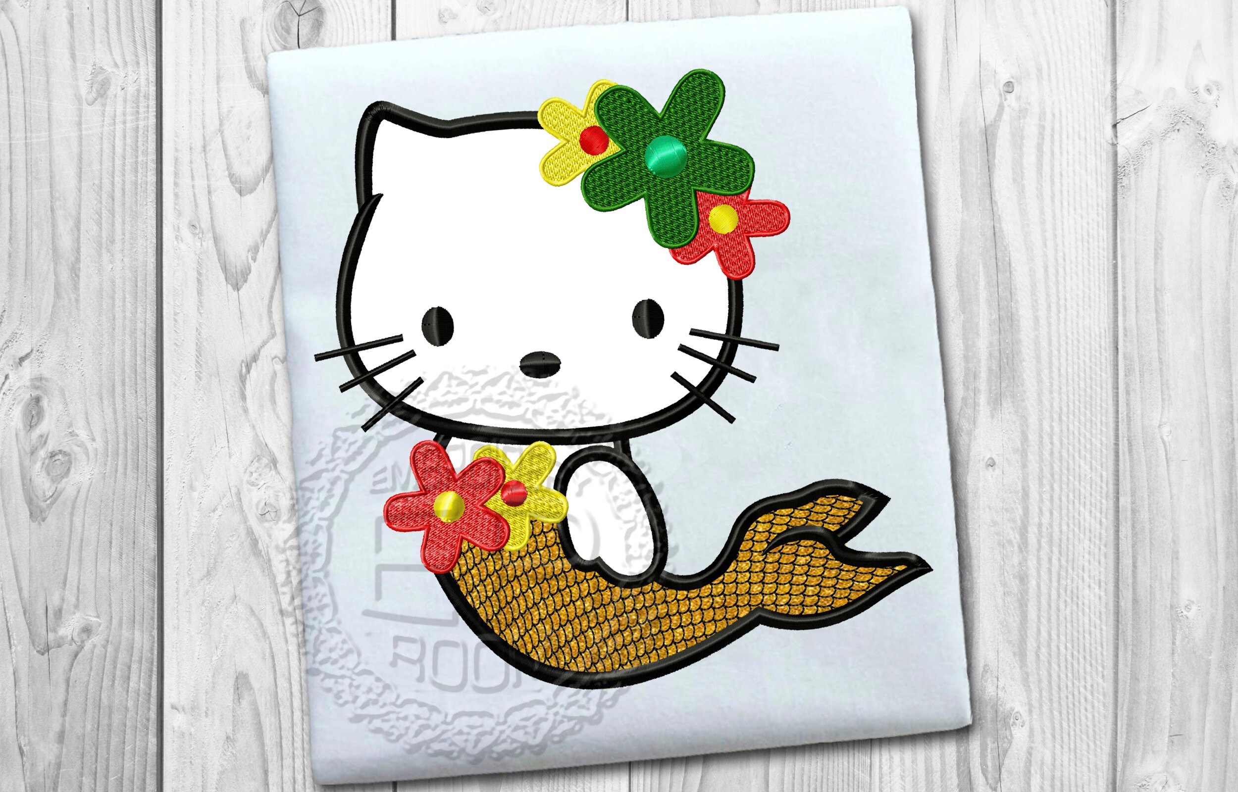 Kitty Applique Embroidery Design, Baby Applique Embroidery Design, Mermaid Applique Embroidery Design, Flowers Embroidery, Instant Download
